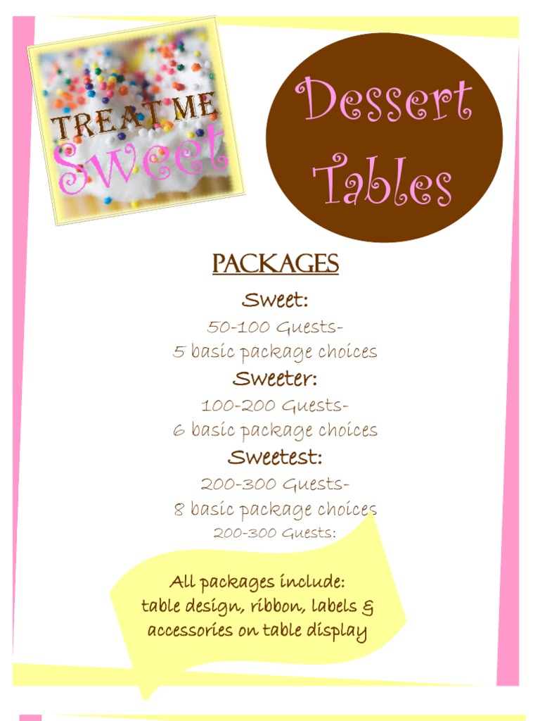 Dessert Table Price List PDF