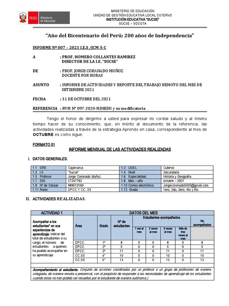 Informe de Actividades Educativas 2021 | PDF | Aprendizaje | Contaminación