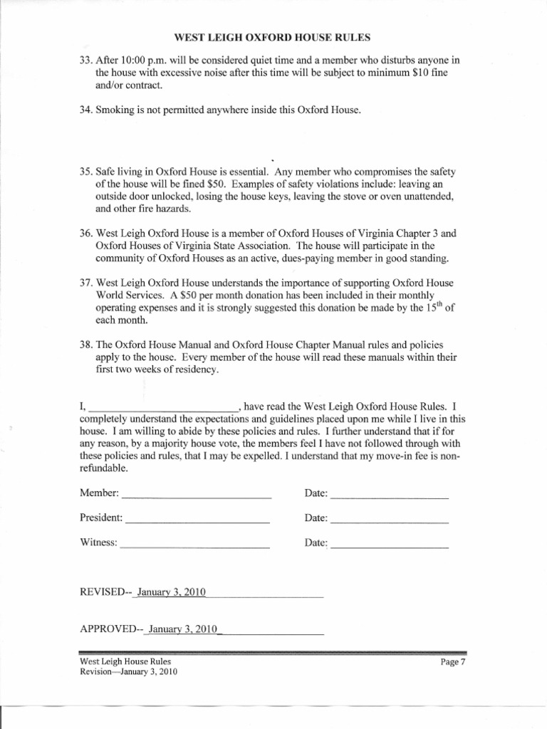 West Leigh Oxford House Rules Overview | PDF | Law | Home & Garden