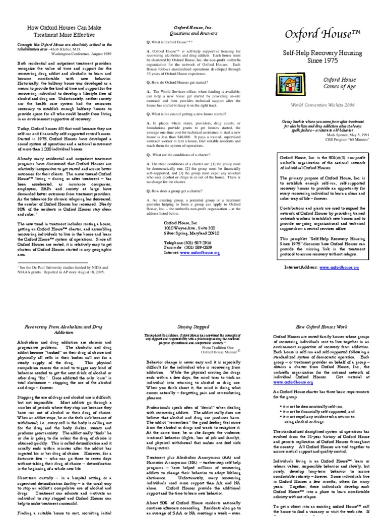 Oxford House™ How Oxford Houses Can Make Treatment More Effective