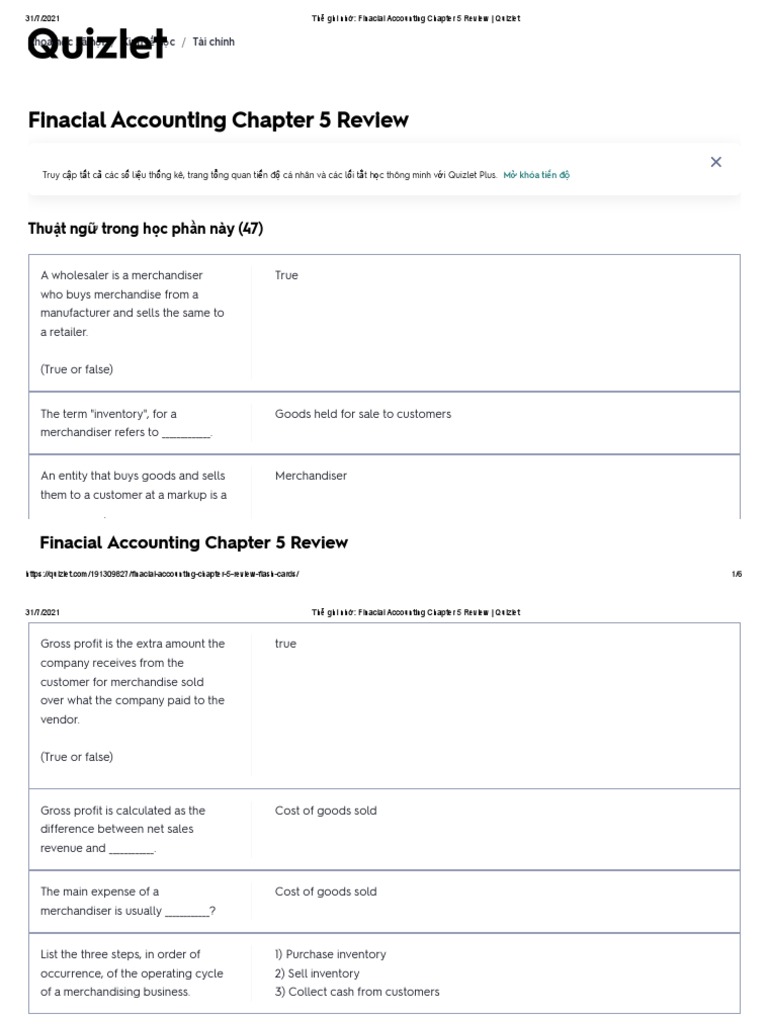Thẻ ghi nhớ Finacial Accounting Chapter 5 Review Quizlet PDF