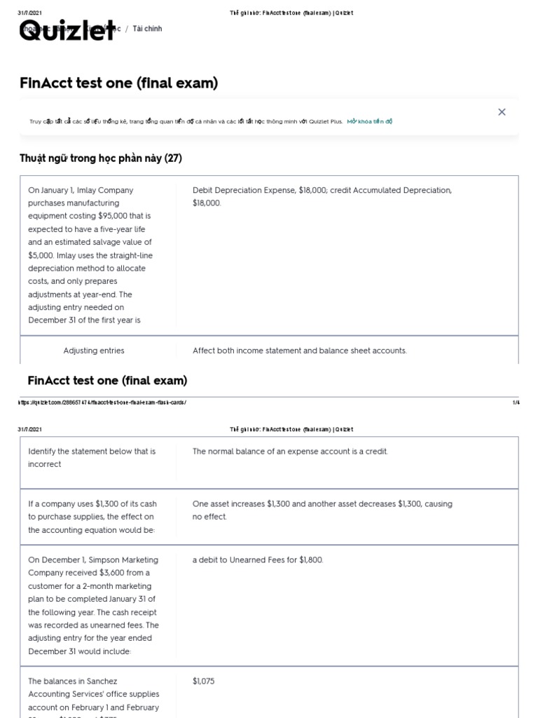 FinAcct Final Exam Study Guide | PDF | Expense | Debits And Credits
