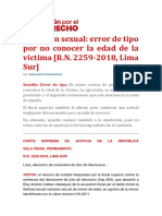 5. Violación Sexual Error de Tipo Por No Conocer La Edad de La Víctima [R.N. 2259-2018, Lima Sur]