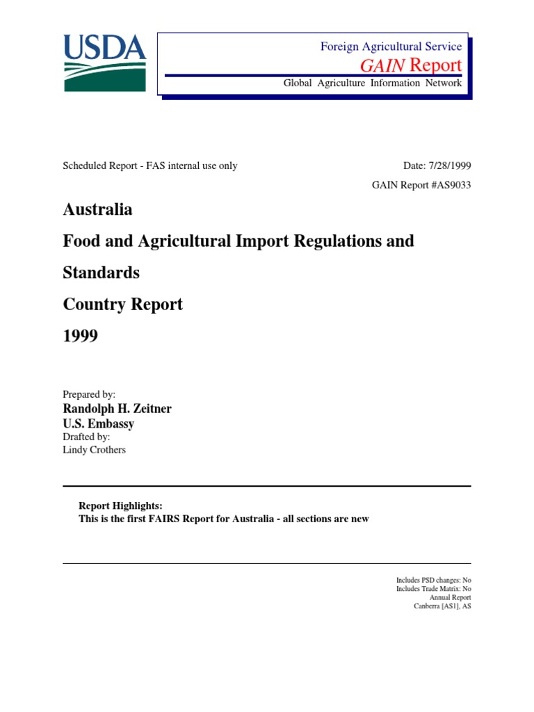 Food and Agricultural Import Regulations and Standards - Canberra