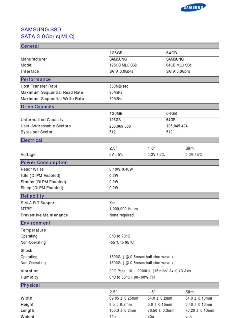 Samsung MLC SSD Specifications | PDF | Solid State Drive | Manufactured ...