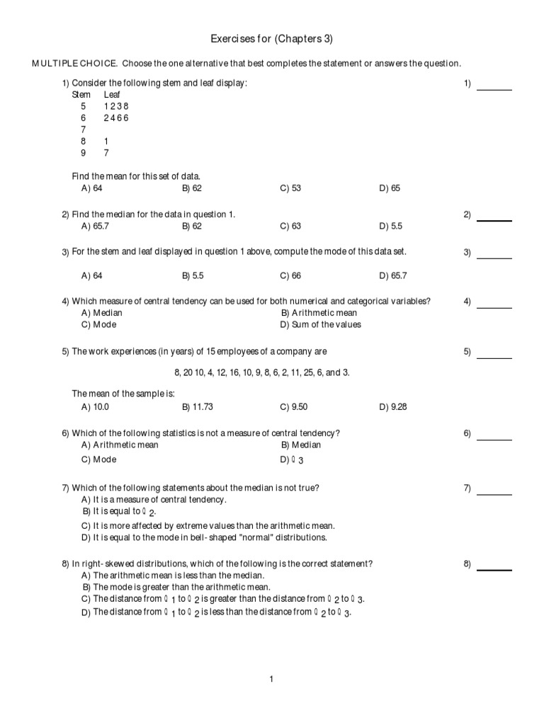 Review Chapter 3 | PDF | Mean | Median