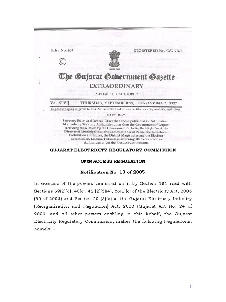 Gujarat Open Access Regulations 2005 | PDF | Electrical Grid | Electric ...