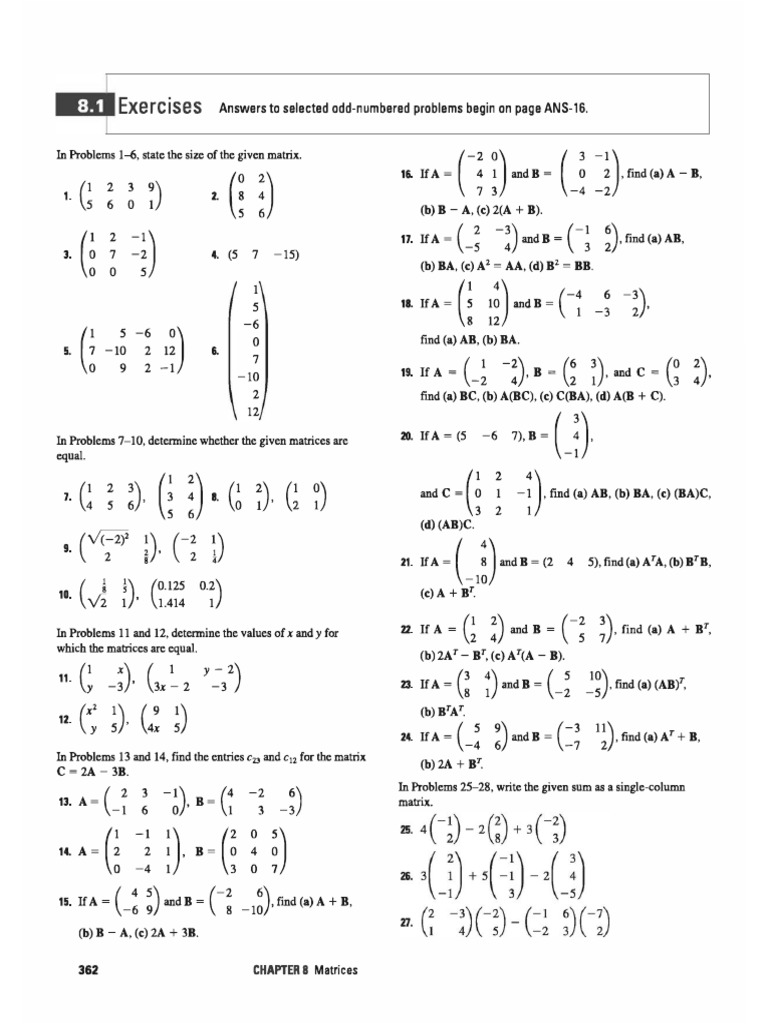 Matrix Exercises and Solutions | PDF | Matrix (Mathematics) | Linear ...