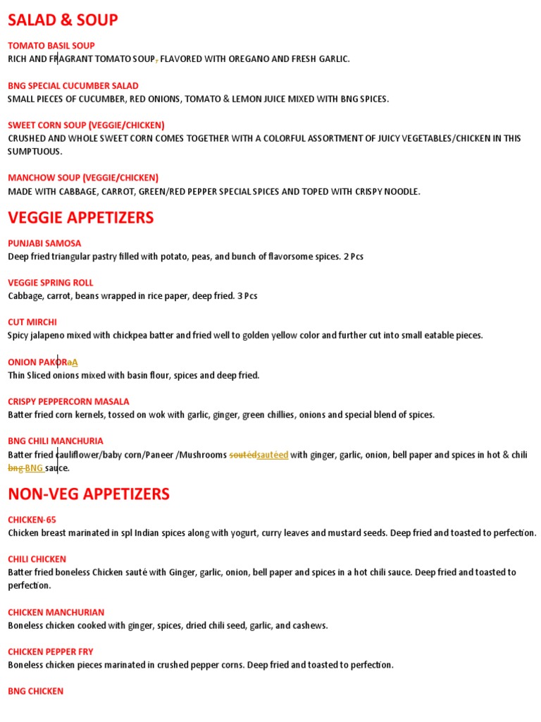 Indian Soup and Salad Menu | PDF | Kebab | Curry