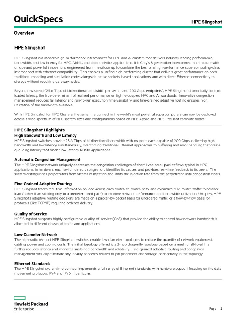 HPE Slingshot A50002546enw PDF Computer Network Network Interface