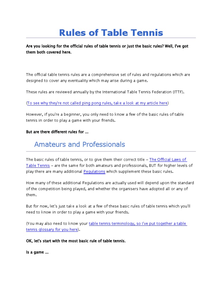 Rules of Table Tennis PDF Table Tennis Games Of Physical Skill