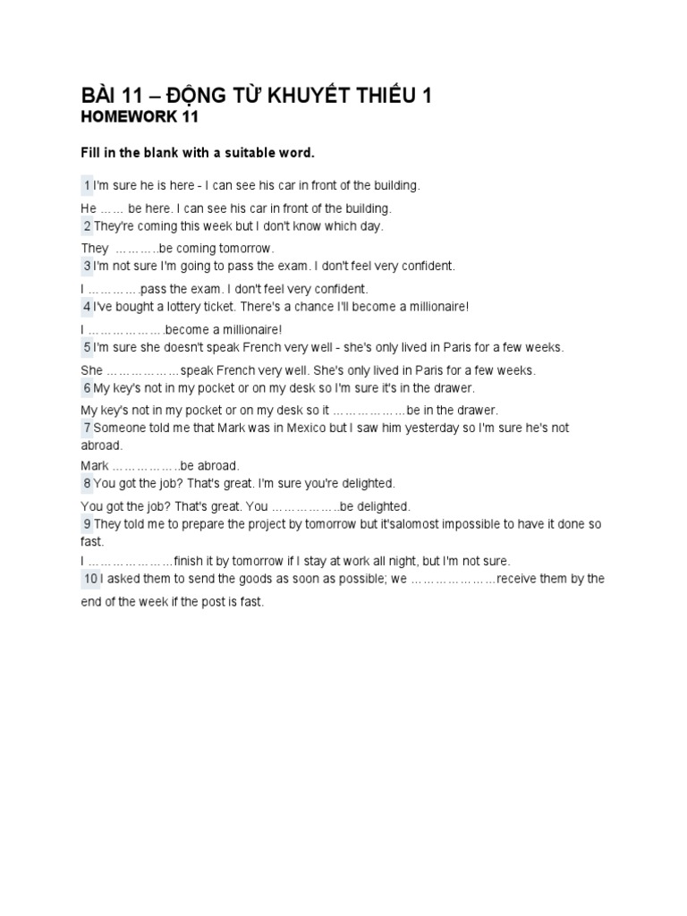 11 - Dong Tu Khuyet Thieu 1 - Homework | PDF | Language Arts & Discipline