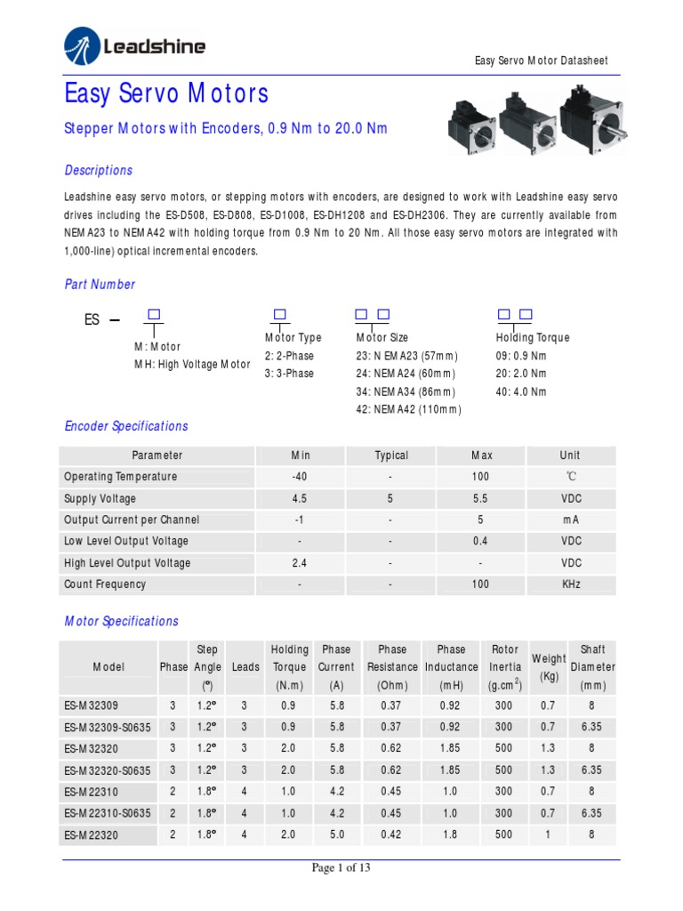 Easy Servo Motors Stepper Motors With Encoders, 0.9 NM To 20 0 NM PDF Electric Motor