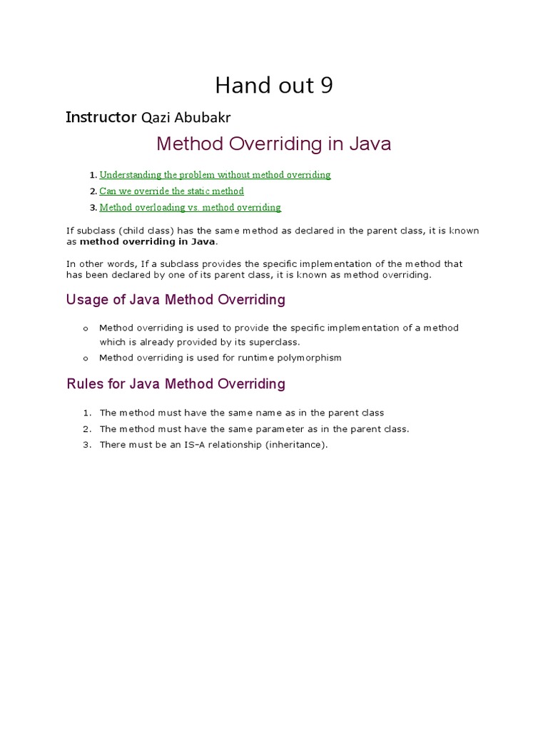 Hand Out 9: Method Overriding in Java | Download Free PDF | Inheritance ...