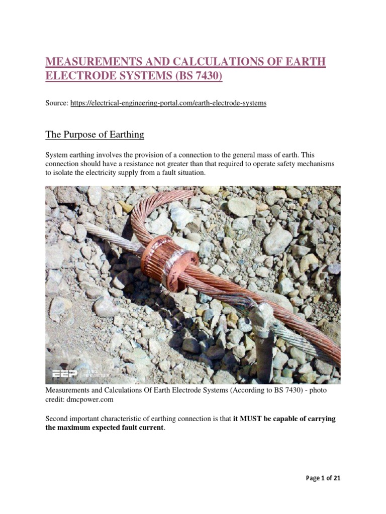 Measurements and Calculations of Earth Electrode Systems (Bs 7430 ...