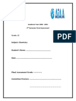 Academic Year 2020 - 2021 2 Semester Final Assessment: Subject: Chemistry