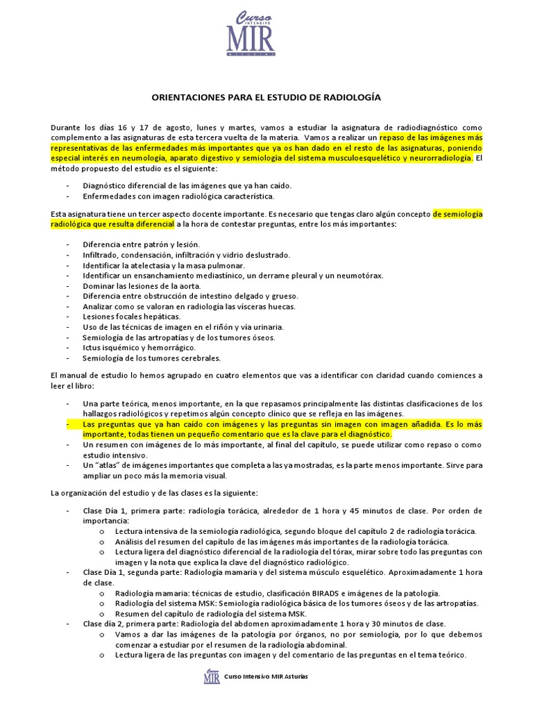Orientaciones para Radiología MIR | PDF | Radiología | Medicina CLINICA