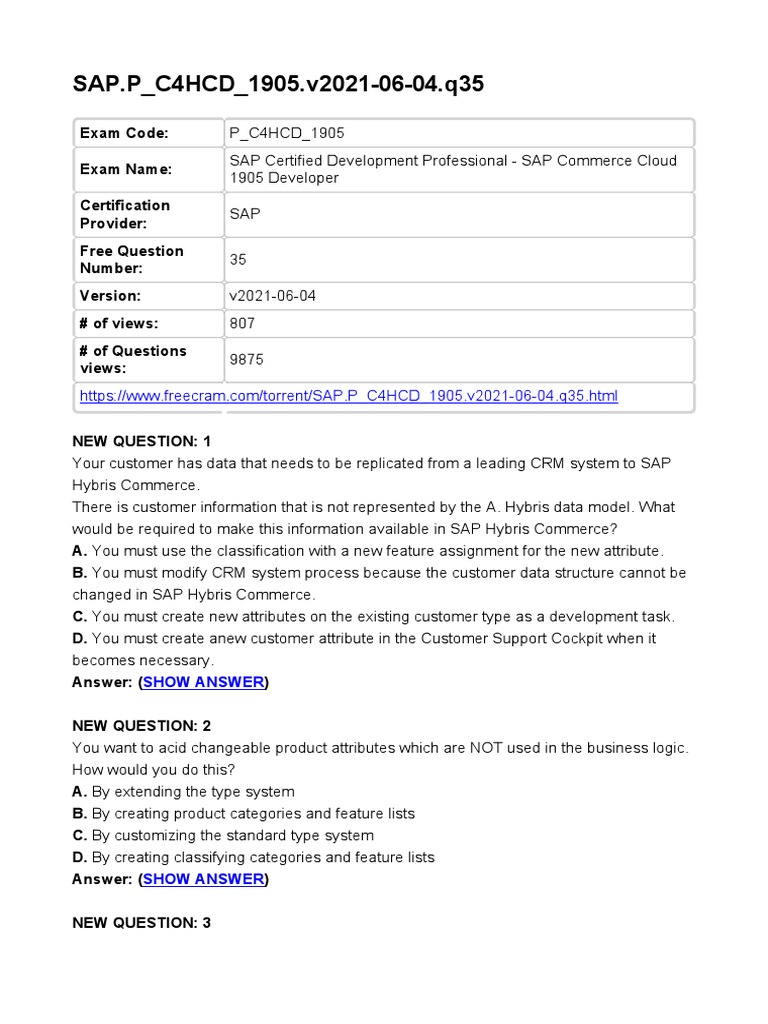 SAP Commerce Cloud Developer Exam Q&A | PDF | Customer Relationship ...
