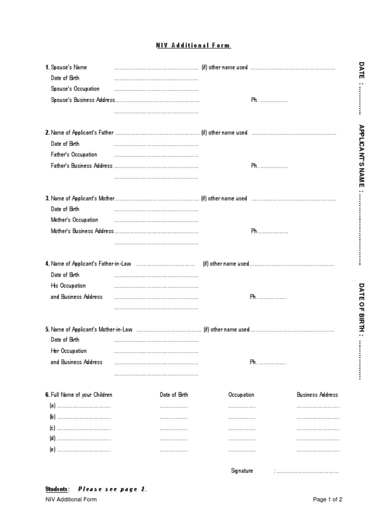 NIV Additional Form for Student Visa | PDF | Economies | Government