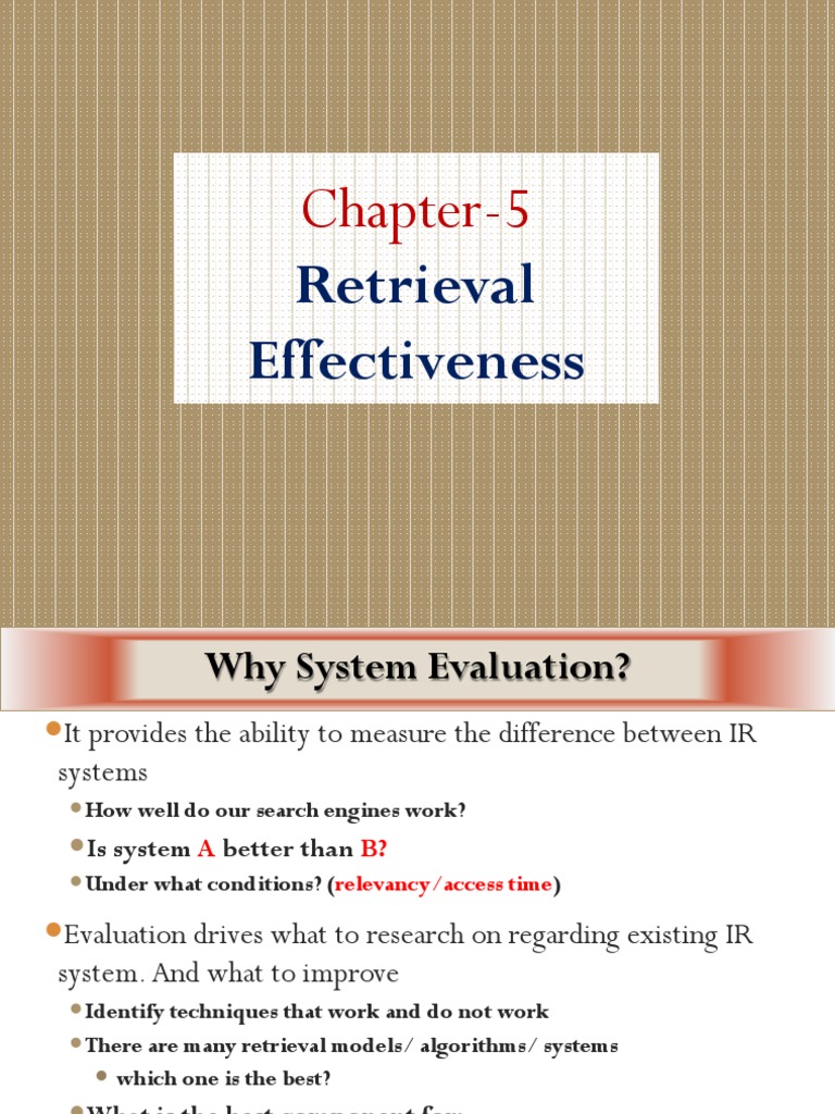 Measuring Retrieval Effectiveness Precision, Recall, and Evaluation of