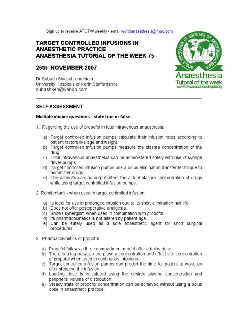 75 Target Controlled Infusions in Anaesthetic Practice | PDF ...