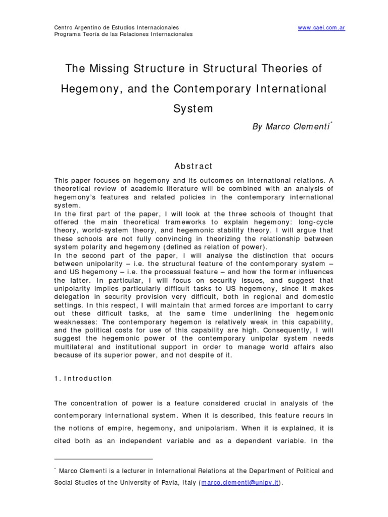 Hegemony and Unipolarity in IR Theory | PDF | Hegemony | Polarity ...