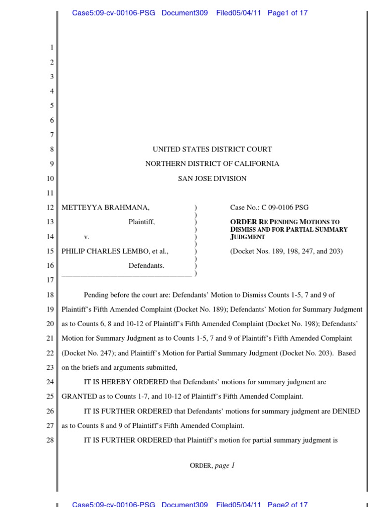 Brahmana v. Lembo Title VII MSJ Download Free PDF Federal Rules Of