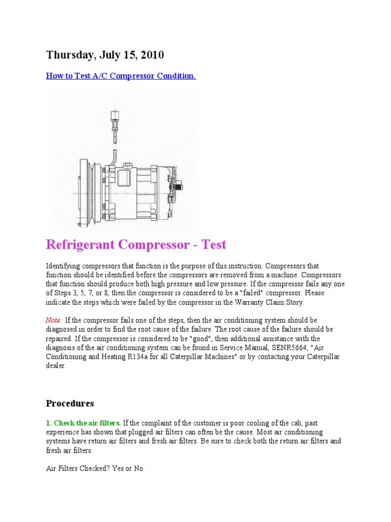Refrigerant Compressor Test Thursday July 15 2010 Pdf