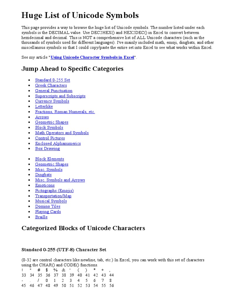Huge List of Unicode Symbols | PDF | Character Encoding | Accessibility