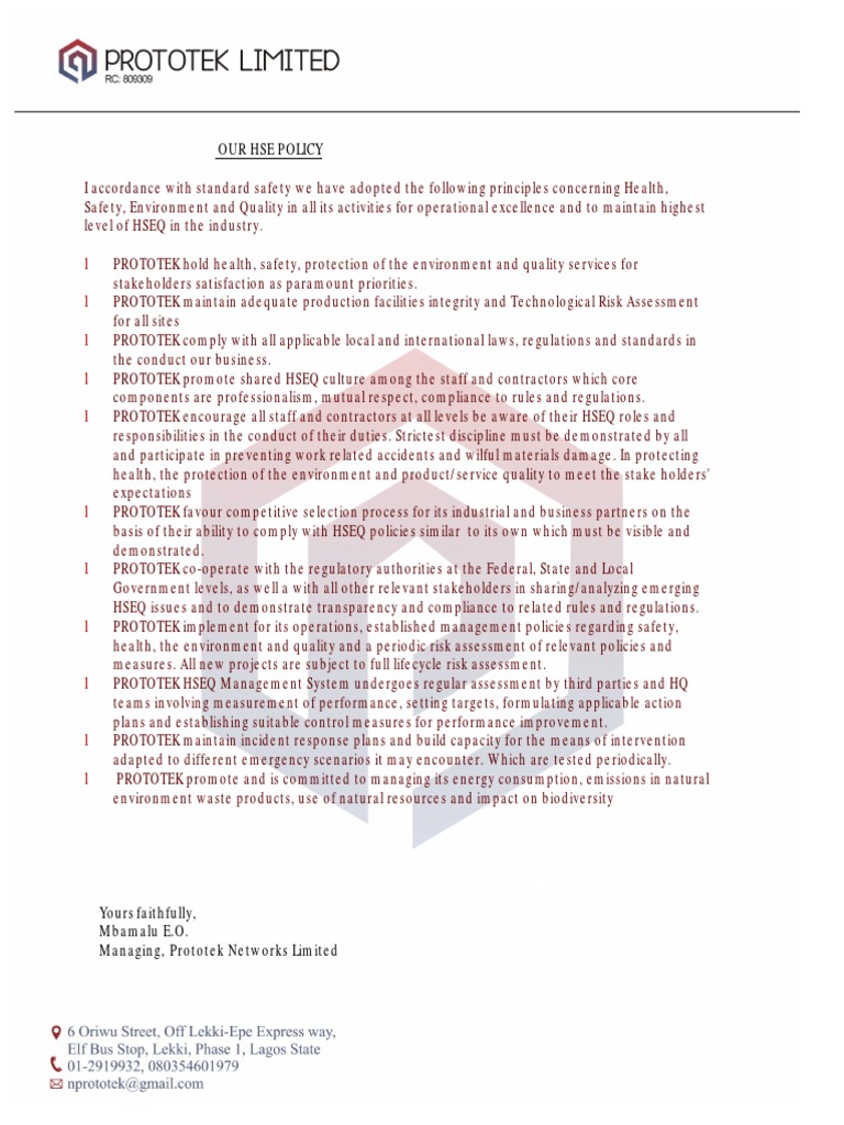 Hse Policy | PDF | Regulatory Compliance | Safety