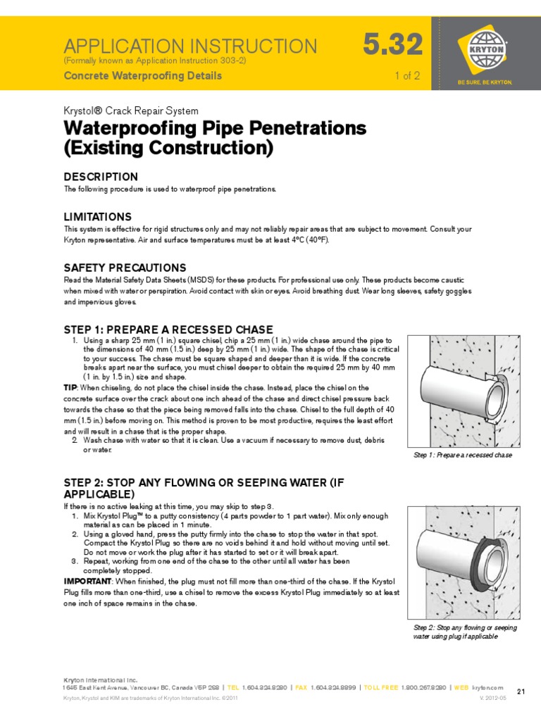 Waterproofing Pipe Penetrations Guide | PDF | Concrete | Cement