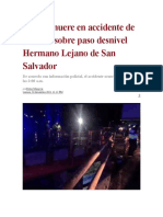 Policía Muere en Accidente de Tránsito Sobre Paso Desnivel Hermano Lejano de San Salvador