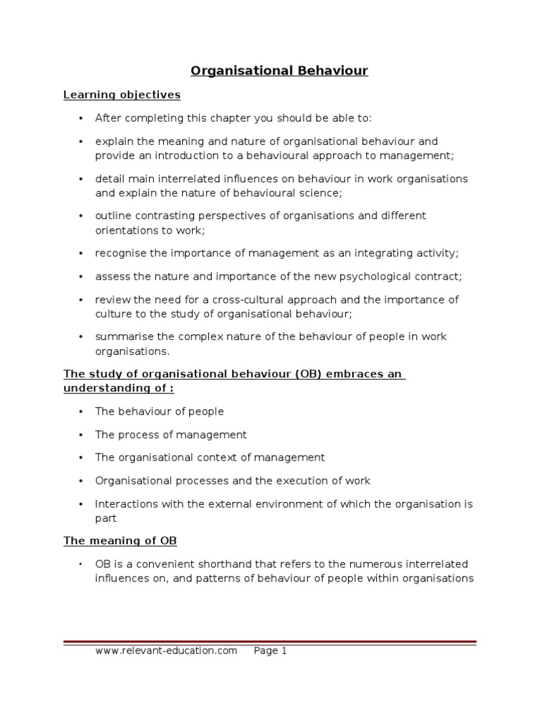 Objectives of Organizational Behaviour | PDF | Organizational Behavior ...