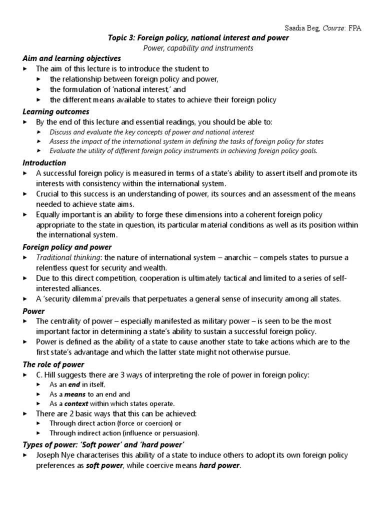3 FP, National Interest and Power | PDF | Power (Social And Political ...