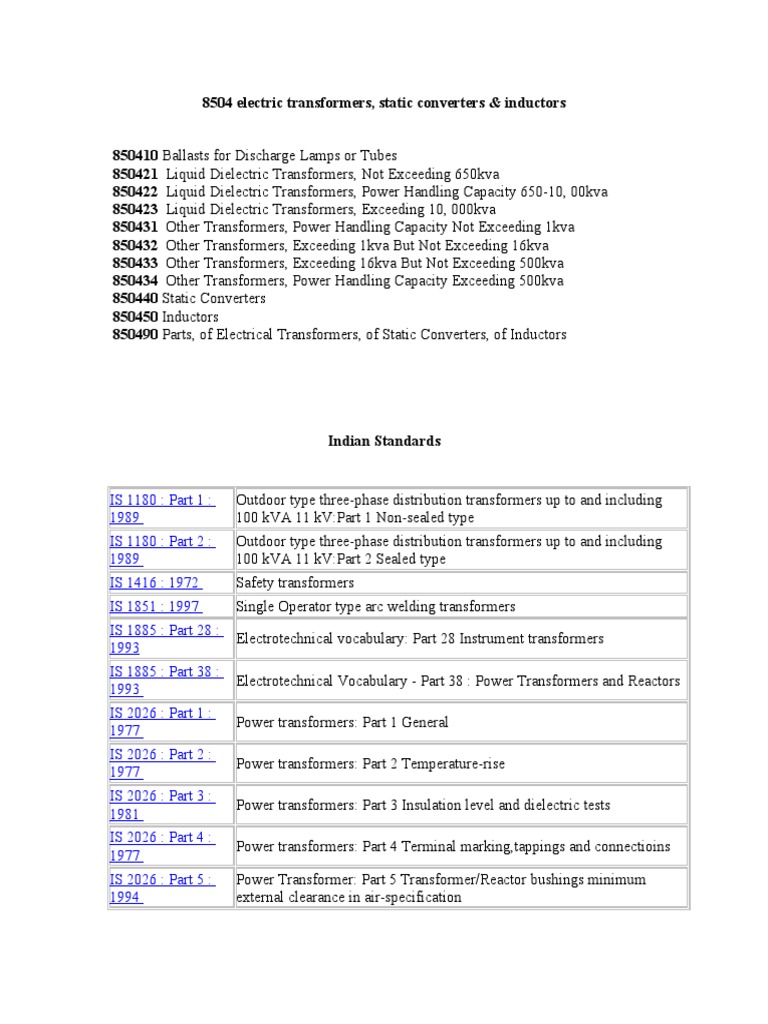8504 Electric Transformers, Static Converters & Inductors | PDF ...