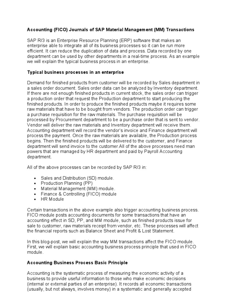 FICO Accounting for SAP MM Transactions | PDF | Debits And Credits ...