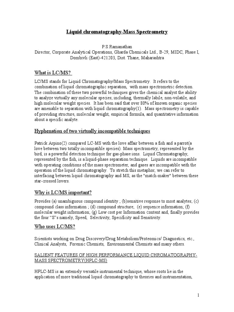 Understanding Liquid Chromatography-MS | PDF | Mass Spectrometry ...