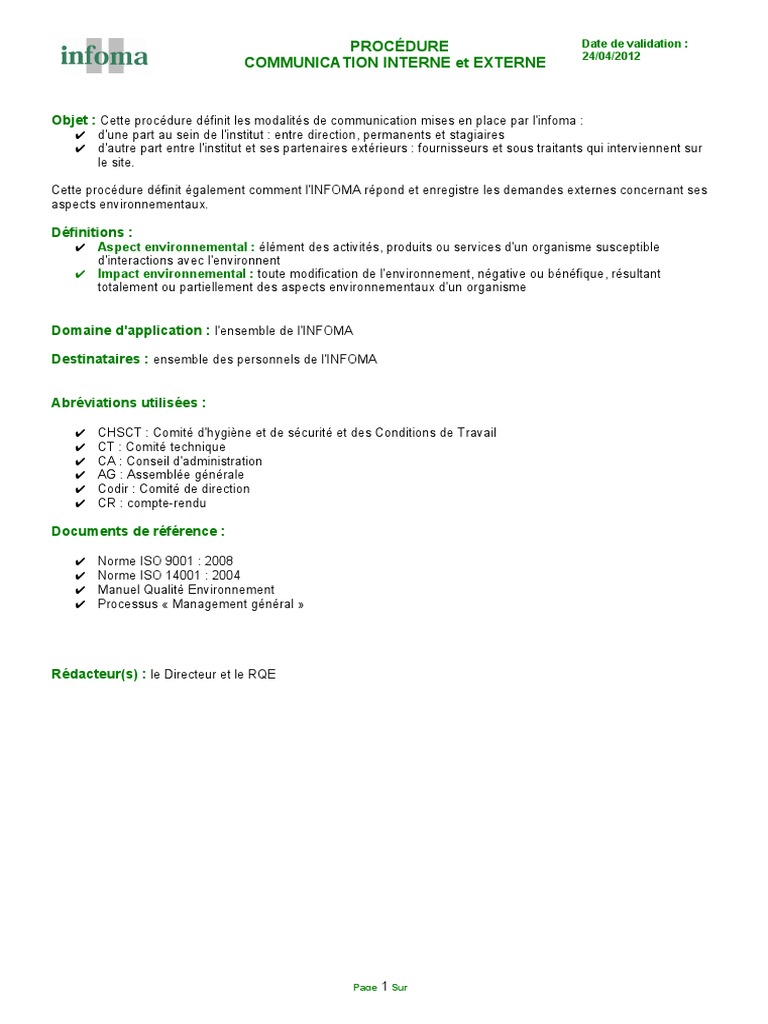 Procédures de Communication Interne Et Externe | PDF | la communication ...