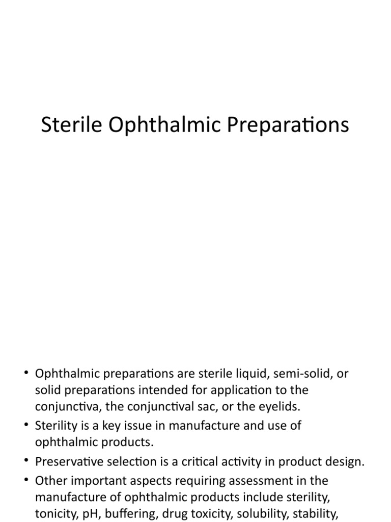 Sterile Ophthalmic Preparations PDF Sterilization (Microbiology