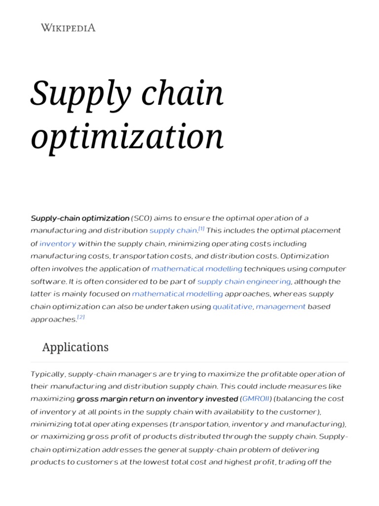 Supply Chain Optimization Explained | PDF | Business | Business Process