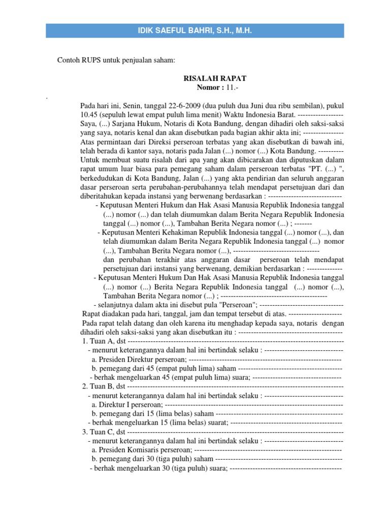 Contoh Rups Untuk Penjualan Saham Ini | PDF | Hukum