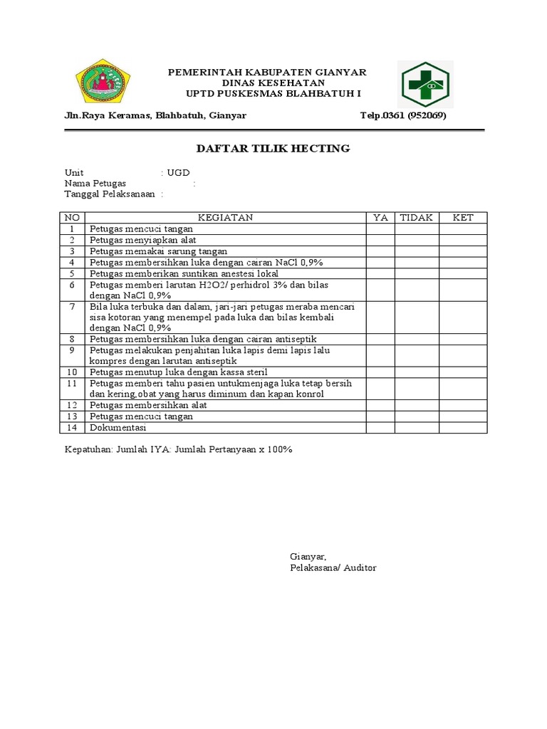 Daftar Tilik Hecting UGD Puskesmas | PDF