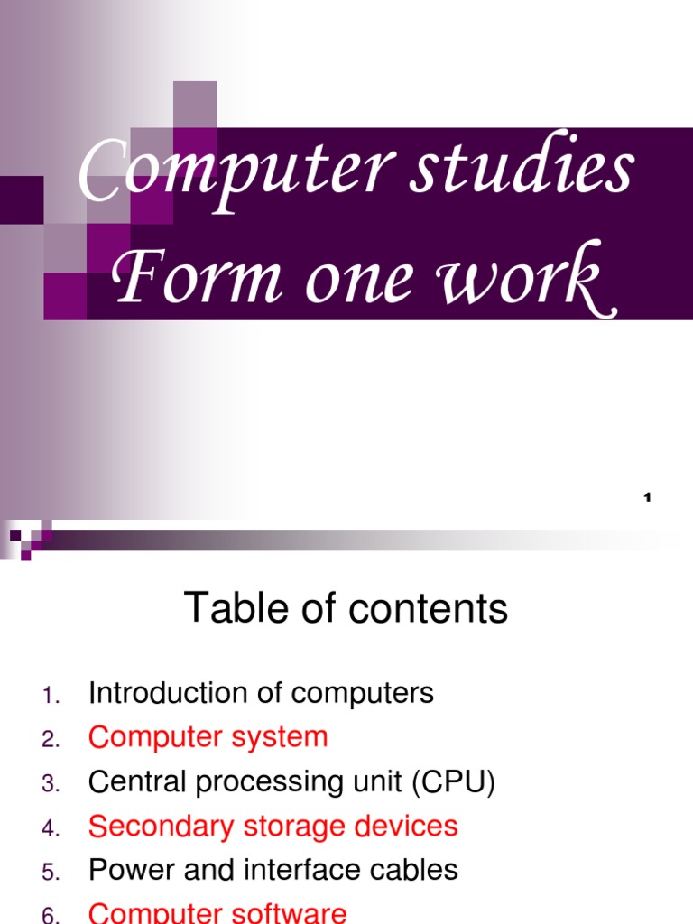 Computer Studies Form 1 Overview | PDF | Laptop | Personal Computers