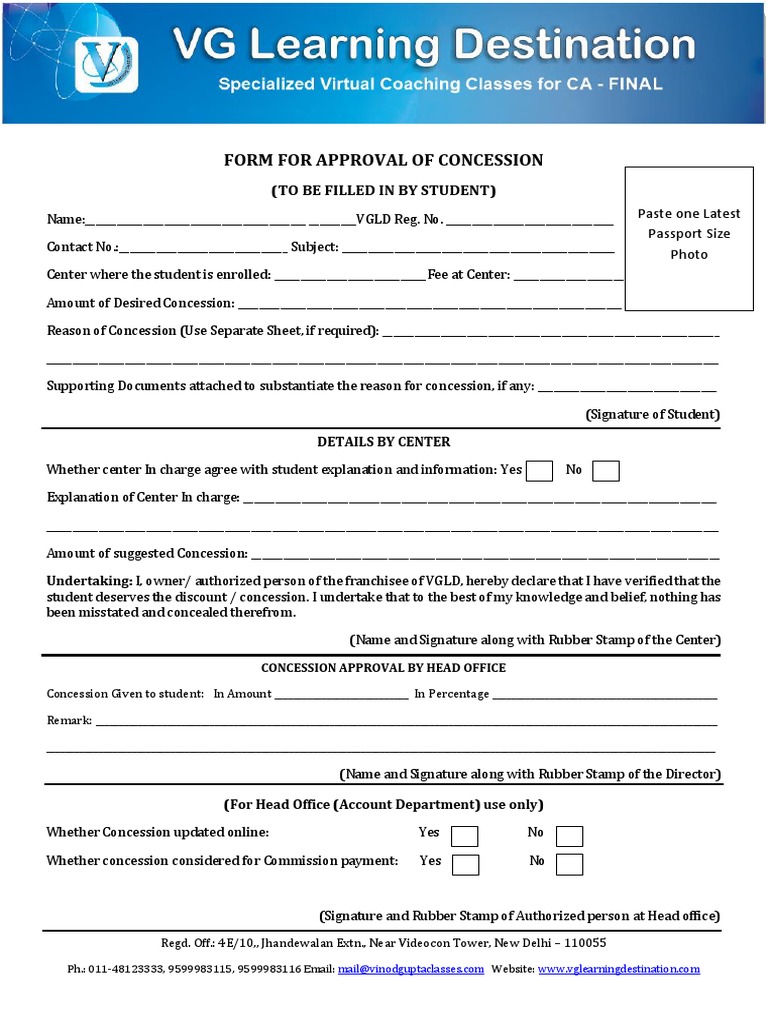 Form For Approval of Concession (To Be Filled in by Student) PDF