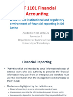 ACF 1101 Financial Accounting: Week 1: The Institutional and Regulatory Environment of Financial Reporting in Sri Lanka