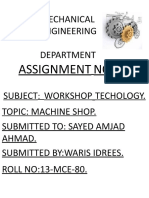 Assignment NO: 2: Mechanical Engineering Department