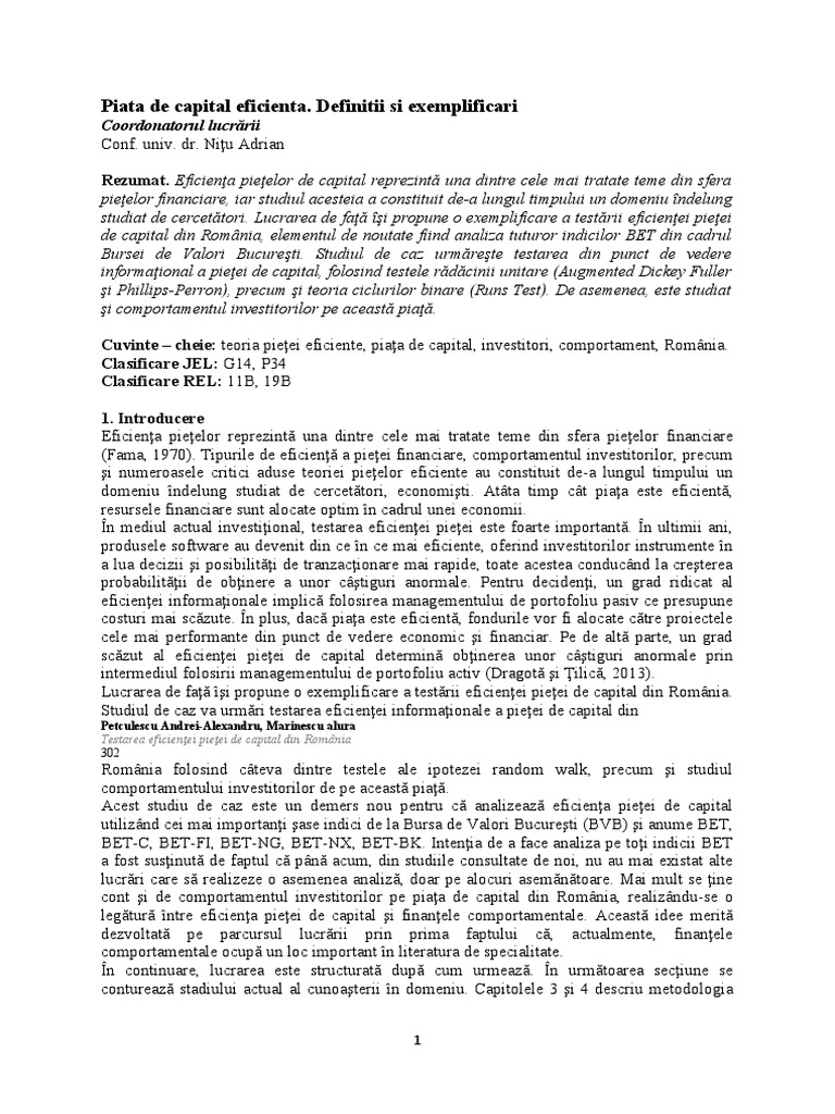 Piata de Capital EficientaReferat PDF