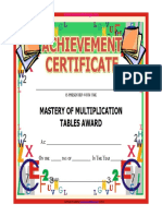 Multiplication Tables Mastered Awards Template