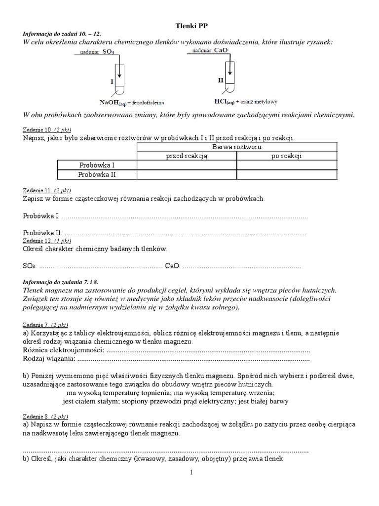 Tlenki Zadania Rozne Z Tlenkow Dla Liceum PDF