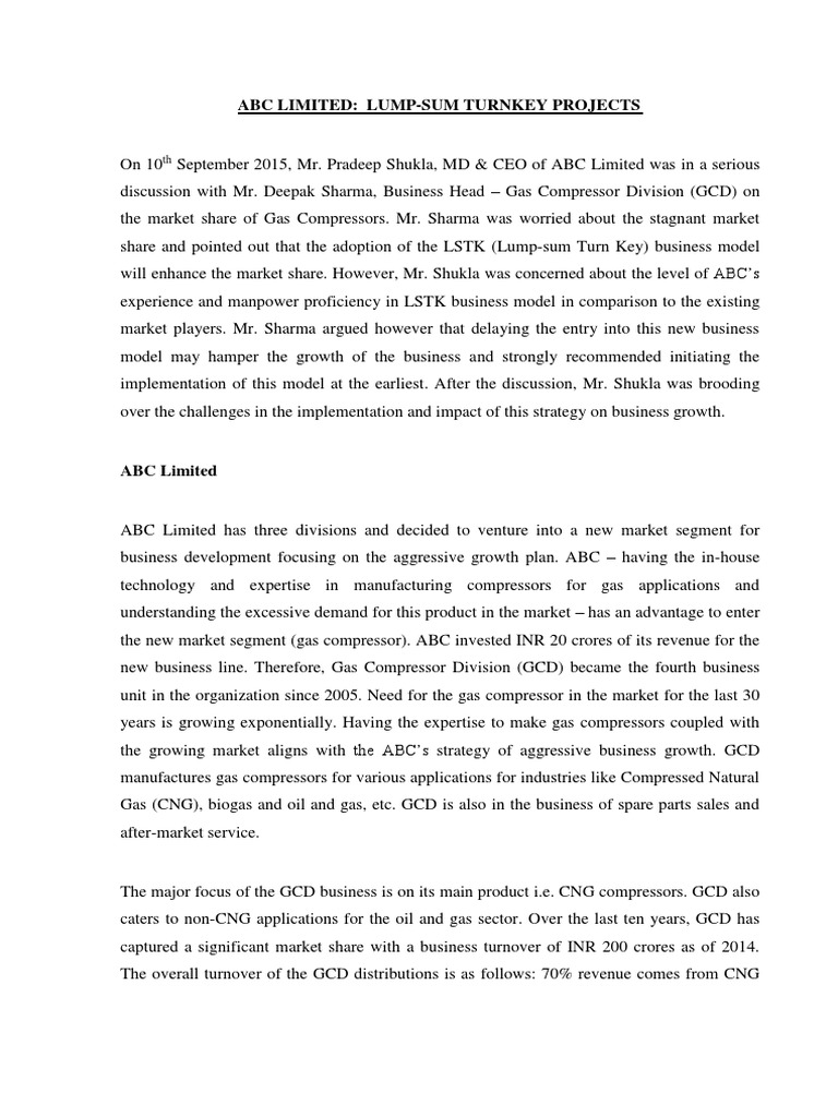 Abc Limited Lump Sum Turnkey Projects Pdf Petroleum Competition